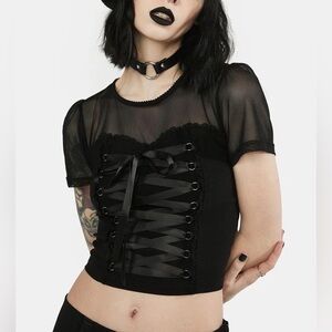 The Grave Girls NWT Mesh Gothic Lace Up Corset Top 🦇
